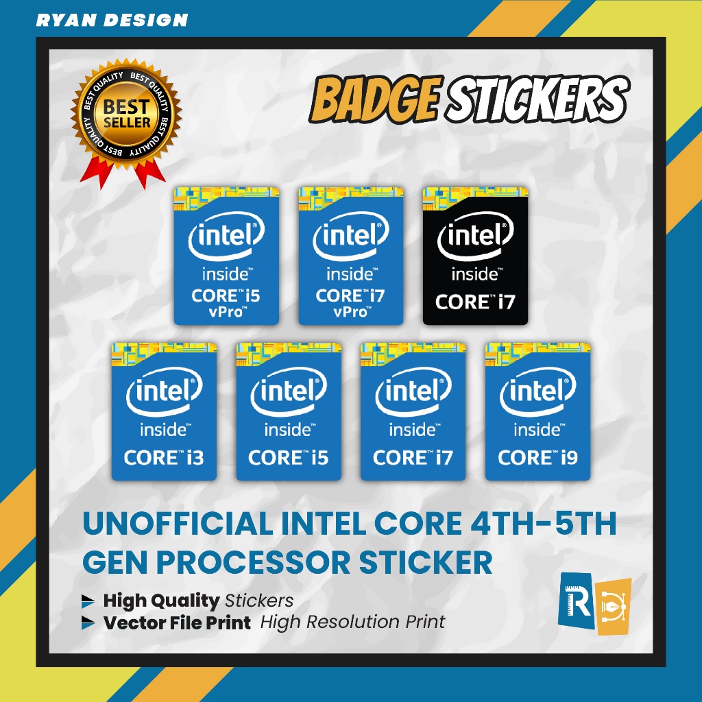 สติ๊กเกอร์ป้ายแล็ปท็อป Intel Core i3 i5 i7 i9 Gen 4 และ 5 (Unofficial)