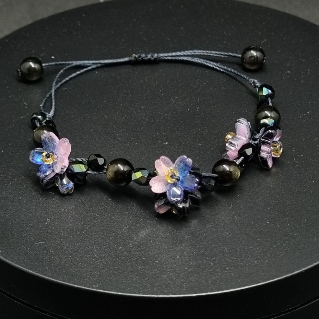 (Swancraft) สร้อยข้อมือนางฟ้าแฮนด์เมดพร้อมสร้อยข้อมือนางฟ้าดอกไม้หินธรรมชาติ Obsidian Gold Shene สร้