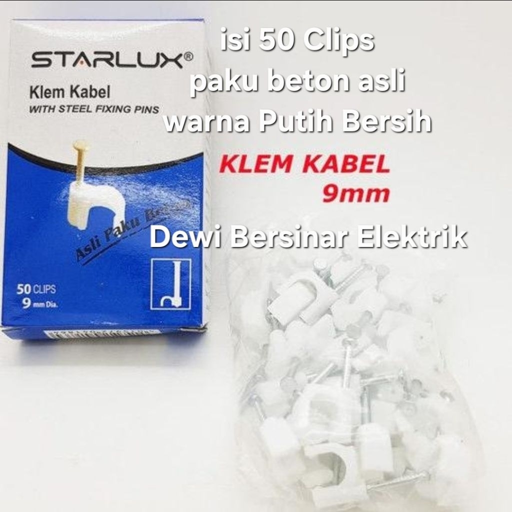 Starlux 9 มม.แคลมป์สายไฟเดิมเล็บคอนกรีตสีขาวสะอาดตัวหนา 9 มม.แคลมป์สายเคเบิล - แคลมป์รัดสายพร้อมหมุด