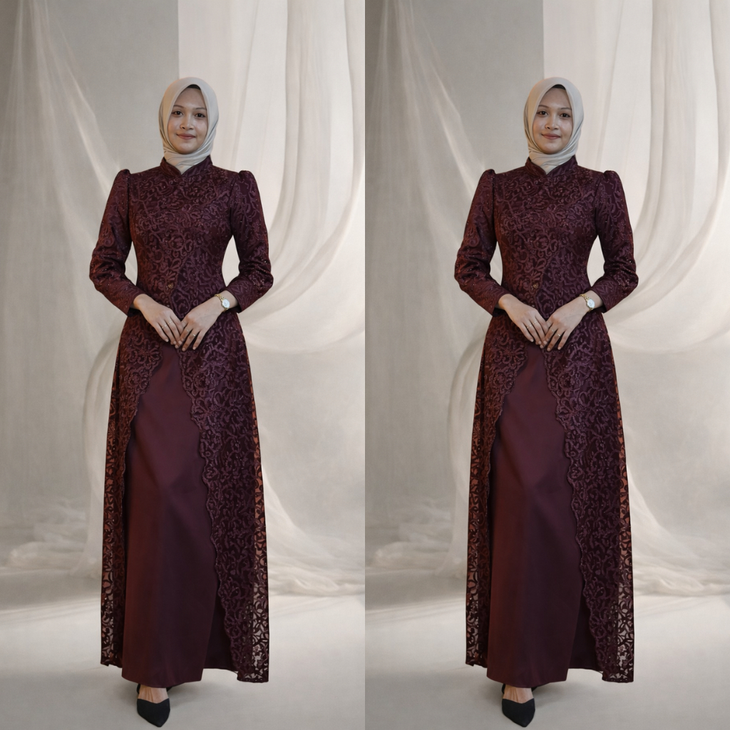 Alora Gamis สําหรับงานแต่งงานวัยรุ่น, Premium Burgundy Brocade Gamis, Exclusive Party Maxi Dress,
