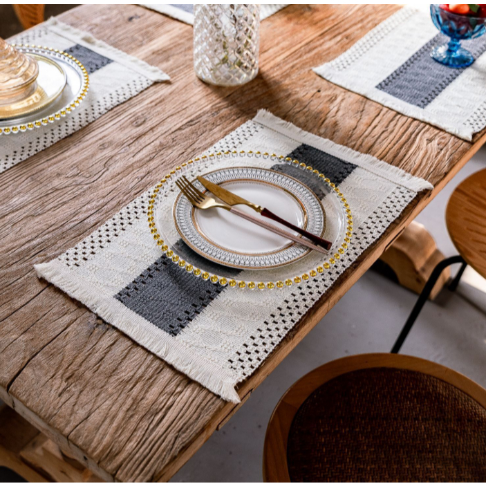 KATUN GLife แผ่นรองจานความงามระดับพรีเมียม, แผ่นรองจานผ้าฝ้ายทอ, แผ่นรองจานสี่เหลี่ยม, เสื่อโต๊ะทานอ