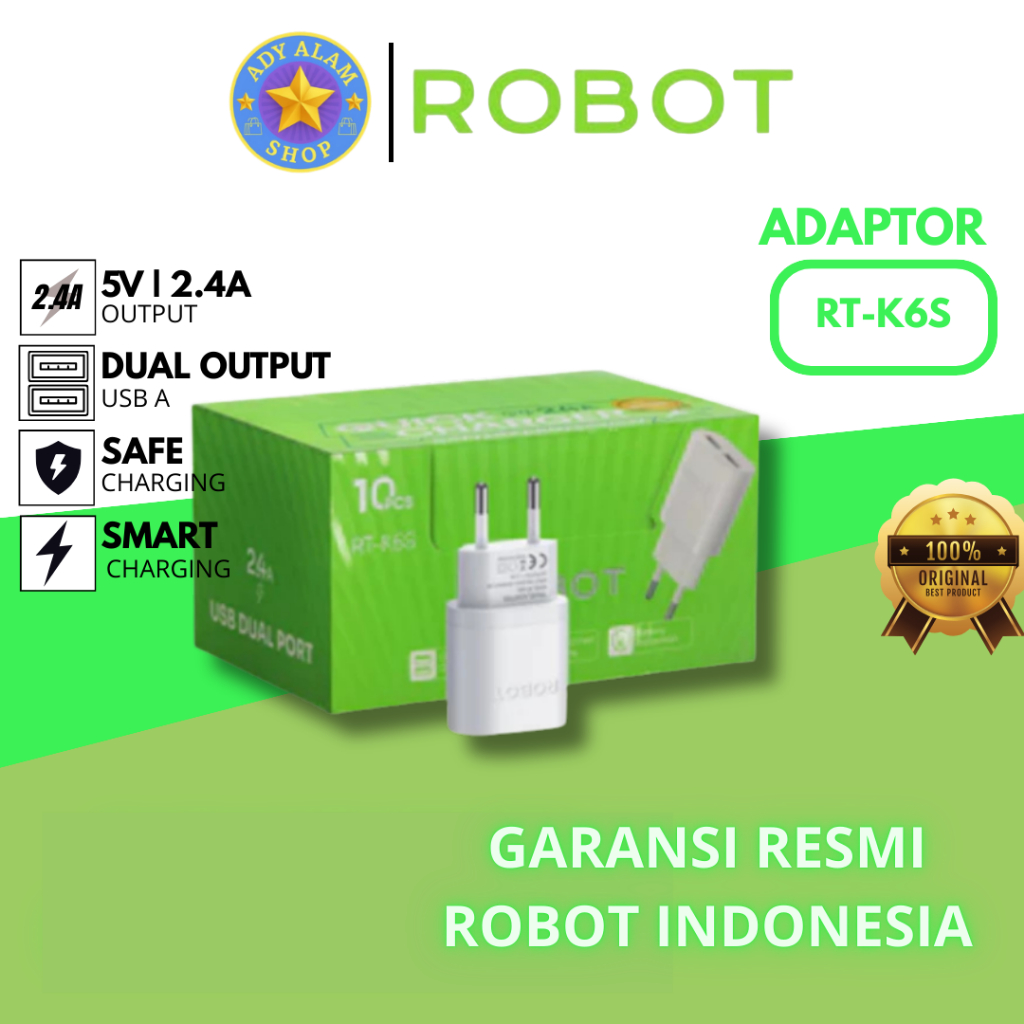 ROBOT RT-K6S / แท่นชาร์จ ROBOT RT-K6S dual usb 2.4A 12W ORIGINAL OFFICIAL รับประกัน 1 ปี (1 กระปุก))