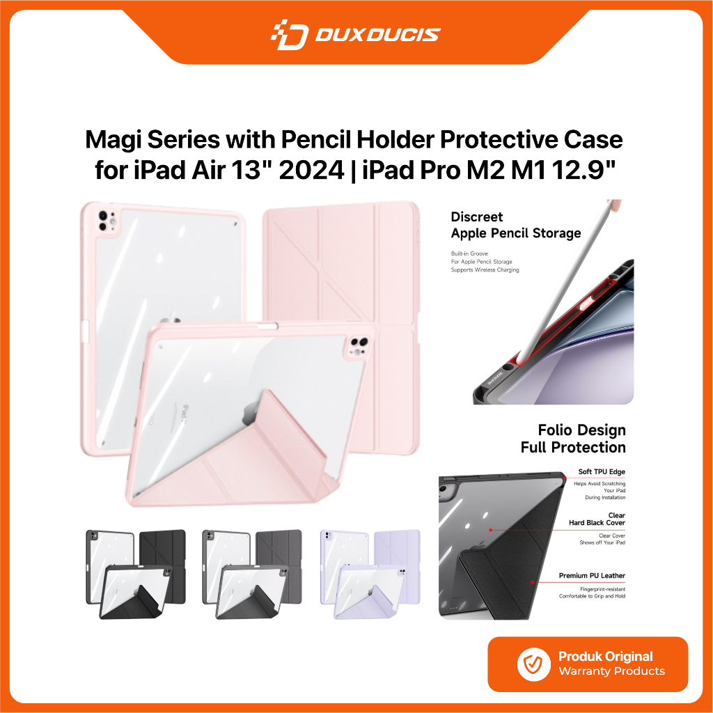 DUX DUCIS เคสสําหรับ iPad Air 13 นิ้ว / iPad Pro M2 M1 12.9 นิ้ว DUX DUCIS Magi Series ที่ใส่ดินสอขา
