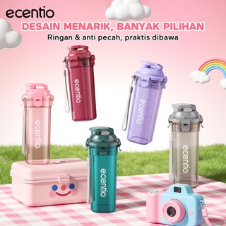 ecentio Botol Minum Portable 500ml Olahraga Kantor Sekolah BPA FREE Sport Anti Bocor Botol Transparan Free Hand Lanyard