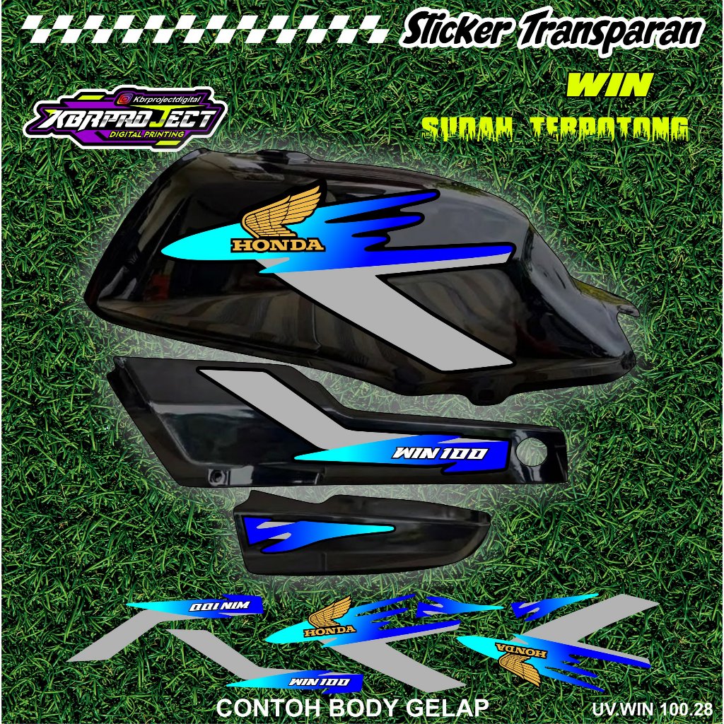 WIN 100 COOL PREMIUM TRANSPARENT สติ๊กเกอร์ HONDA RACING 28 สติ๊กเกอร์ LINES ALREADY CUT