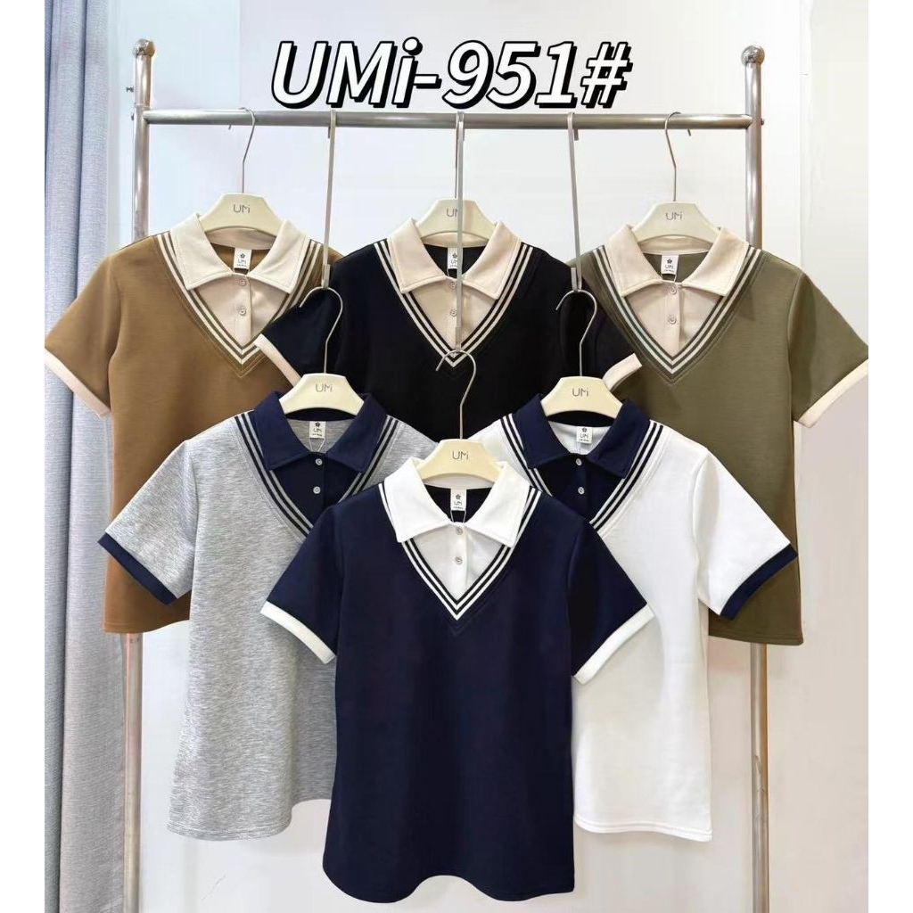 [LC] UMI 951 CASUAL TWO TONE COLLAR TOP