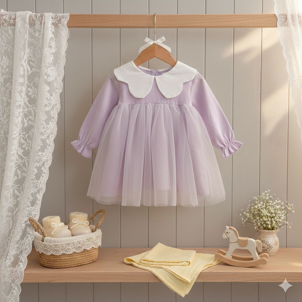 GIRLS DRESS LONG SLEEVE PLAIN COLLAR TUTU DRESS 5 MONTHS-2 YEARS