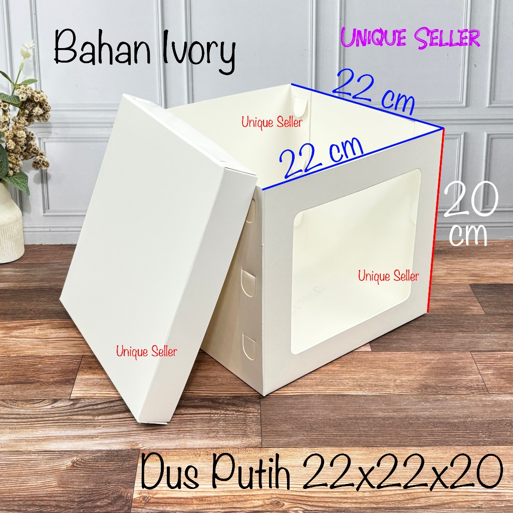 กล่องทาร์ตเค้กวันเกิด สูง 22x22x20 ซม. สีขาวงาช้าง / กล่องกระเช้า 22 x 22 x 20