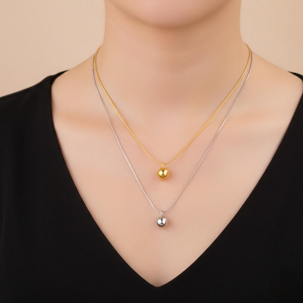 สร้อยคอผู้หญิงไทเทเนียมรอบรุ่น Boba จี้พรีเมี่ยมสร้อยคอผู้หญิง