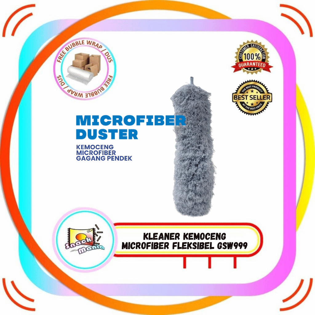 เครื่องปัดฝุ่นไมโครไฟเบอร์แบบยืดหยุ่น Chenille Duster ด้ามจับสั้นยาง GSW999 GSW010