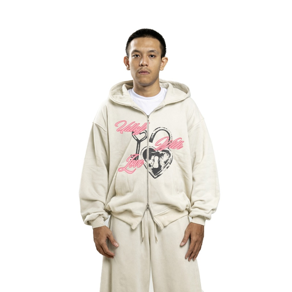 Udloff - Hoodie Boxy Double Zipper Brokenwhite Fictional Cotton Fleece Oversize Unisex
