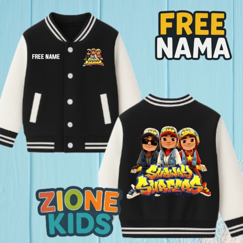 เสื้อแจ็คเก็ตเด็ก Varsity เสื้อแจ็คเก็ตเด็กลายเกม Surfer Subway ชื่อที่กําหนดเองฟรี - เสื้อแจ็คเก็ต 