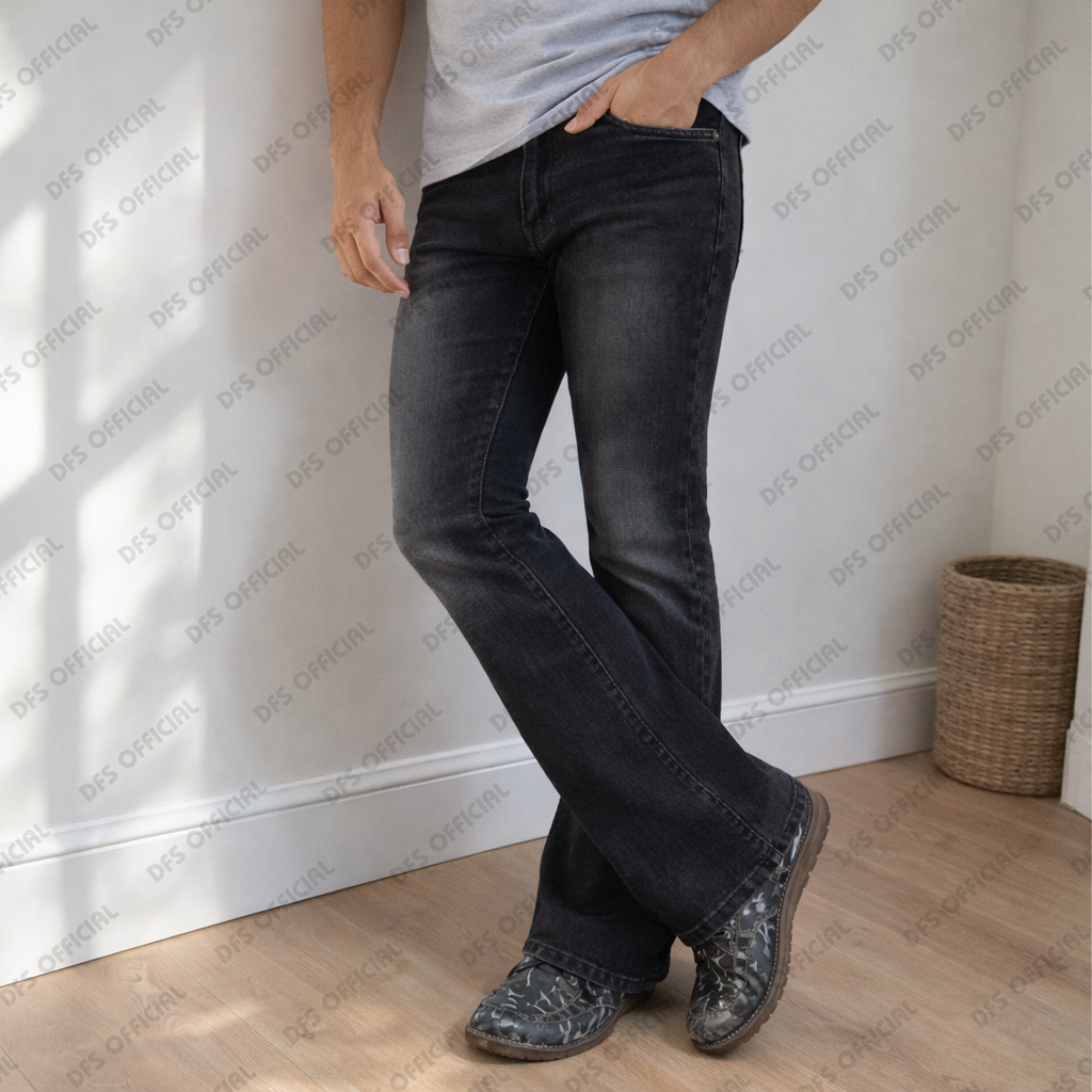 FIFTY ONE - กางเกง Cutbray ยาวผู้ชาย, Original Boot Cut Streetwear กางเกงยีนส์ - Dark Grey Wash