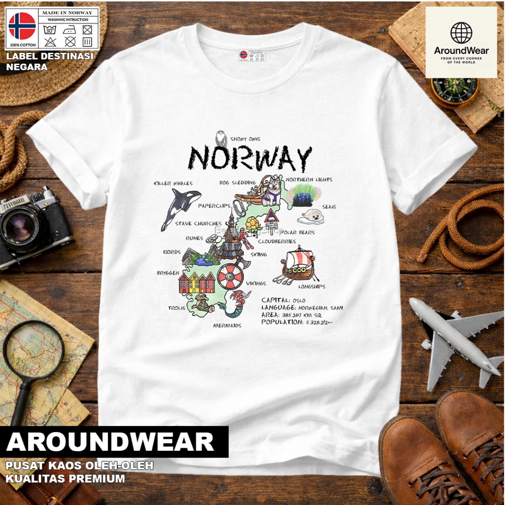 เสื้อยืด NORWAY SOUVENIR 3 พร้อมแท็ก NATIONAL, NORWAY COTTON 30S, ของขวัญพรีเมี่ยม SOUVENIR