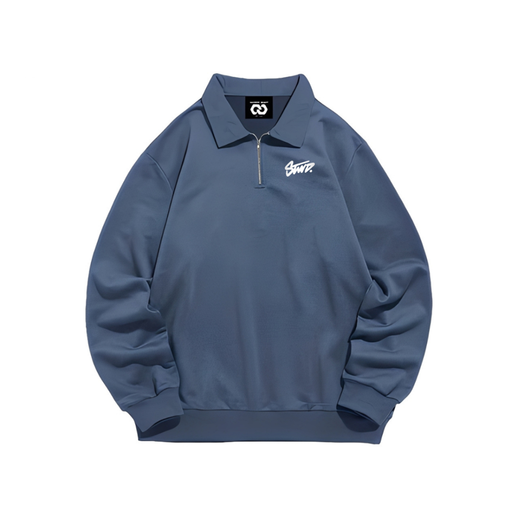 STWD Denim High Neck Full Print Unisex Halfzip Crewneck (ผู้ชายผู้หญิง) / Vintage Distro Zip Sweater