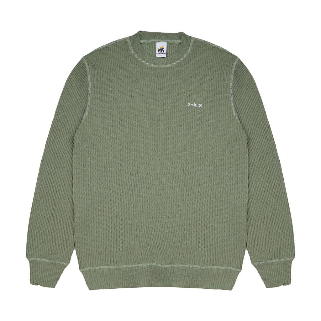 House of Smith BJM Mens Crewneck Sweater - Weave Waffle Knit Ls Dark Dusty Green