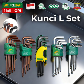 Feibao Kunci L Set 9 Pcs – Hex Key Ujung Bulat, Bintang, 6 Sudut Ukuran Pendek/Sedang/Panjang