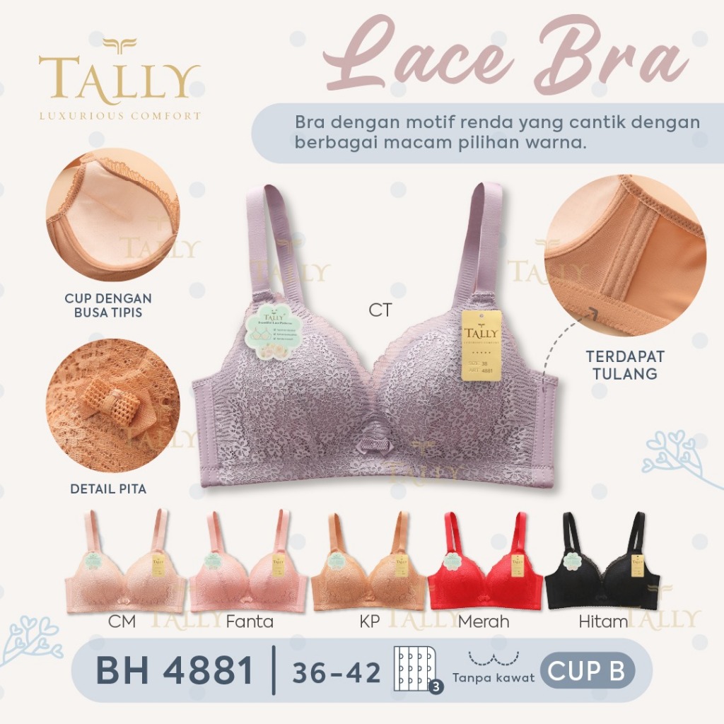 สนิทสนม 4881 THIN FOAM LACE BRA - TALLY BRA BABY SKIN 8481 I CUP CI ไม่มีลวด I THIN FOAM I 3 HOOKS I