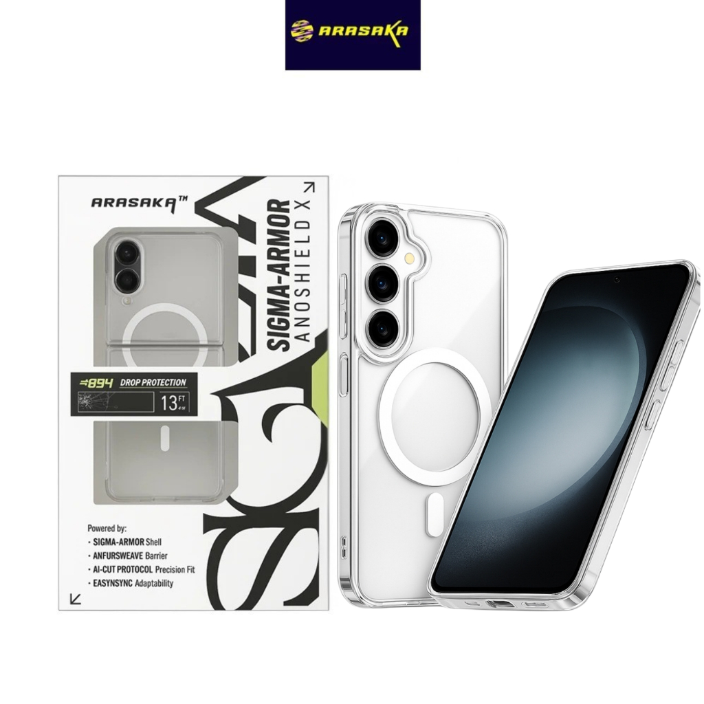 เคส Arasaka MAGSAFE Samsung S21 S23 S24 S25 S26 FE 5G เคสชาร์จไร้สายแบบแม่เหล็กป้องกันสีเหลือง