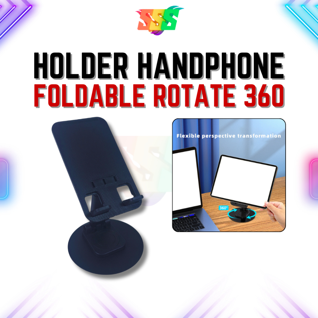 LinQi ที่วางสมาร์ทโฟนอเนกประสงค์แบบพับได้หมุนได้ 360 - LQ03 - สีดํา