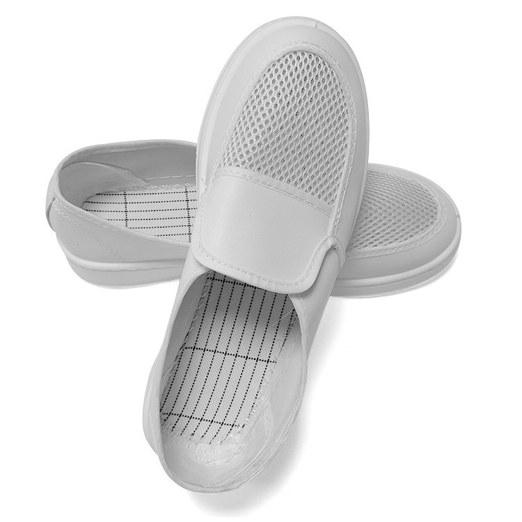 ESD Antistatic Cleanroom รองเท้าหนังตาข่าย PVC สีขาว | รองเท้าอวกาศ ESD Clean