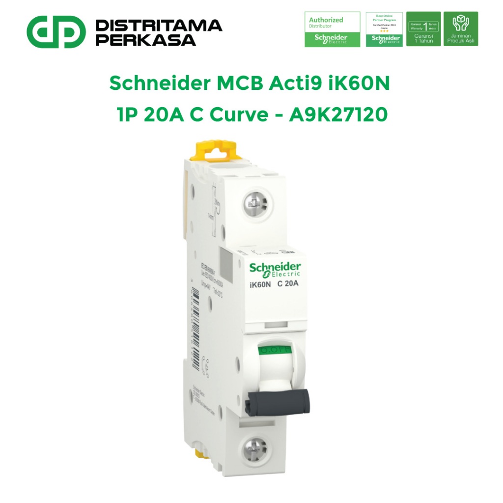 Schneider MCB Acti9 iK60N 1P 20A C โค้ง - A9K27120