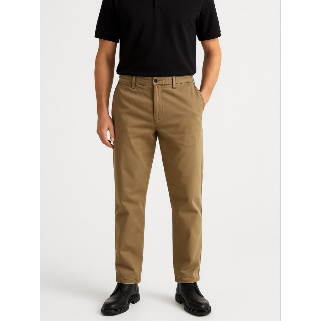 UNIQLO MEN STRAIGHT FIT HARD COTTON CHINO PANTS - KHAKI (34)