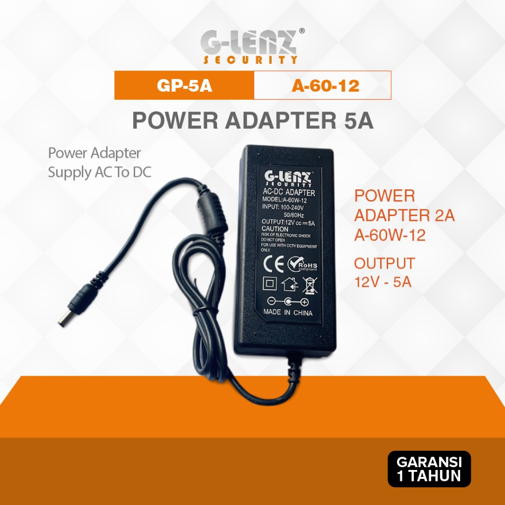 GLENZ POWER ADAPTER 5A 12V เหมาะสําหรับ DVR & NVR/ ADAPTER 5A 12V - GP-5A