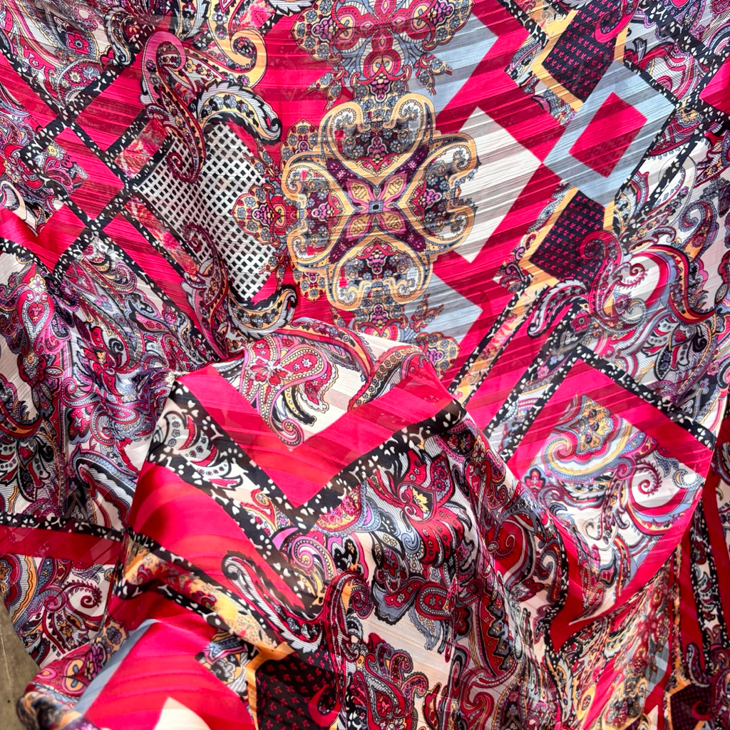 ผ้าไหมผ้าชีฟองลายปิงชาติพันธุ์ | วัสดุเย็นตกสําหรับเดรสเสื้อ (Per 0.5m) jy