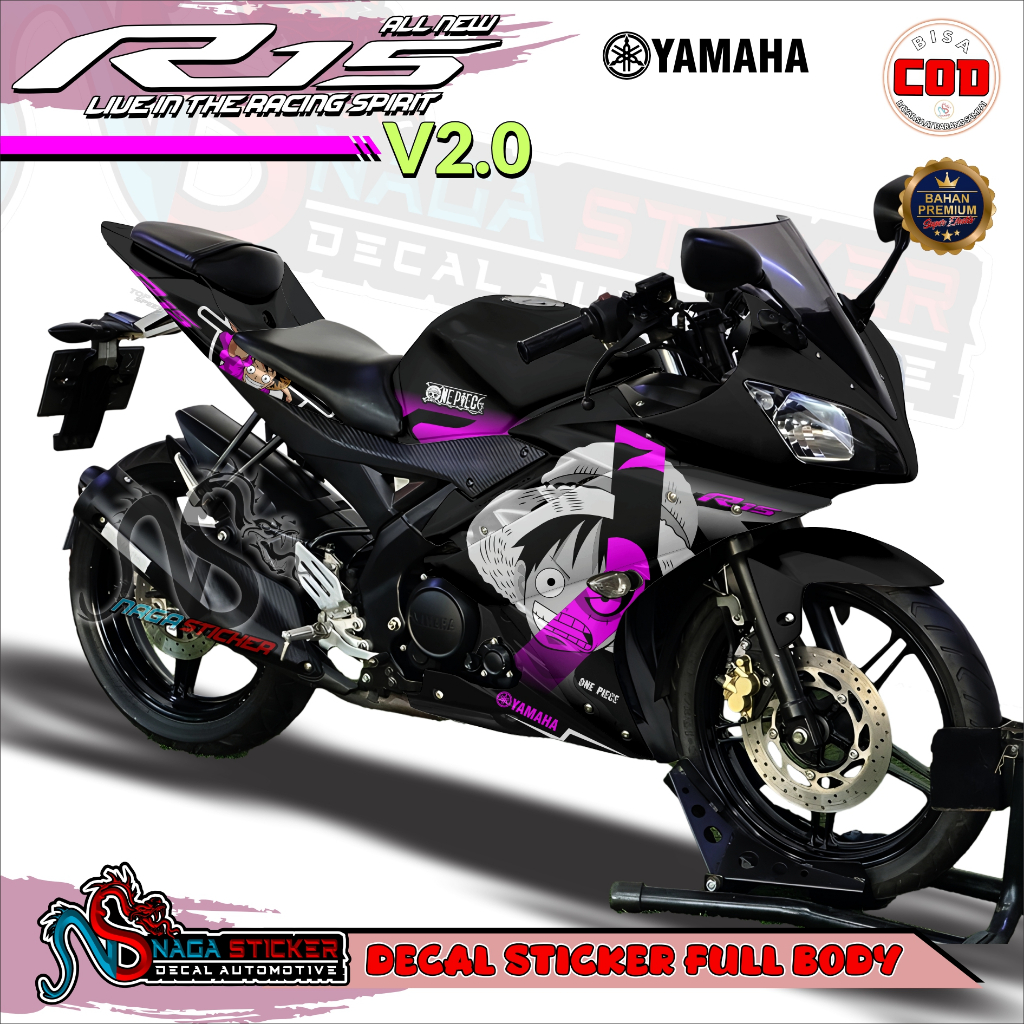 Yamaha R15 V2.0 Full Body Motorcycle Decal สติกเกอร์ Luffy Motif รหัส R1v2-19 ออกแบบสามารถปรับแต่งรู