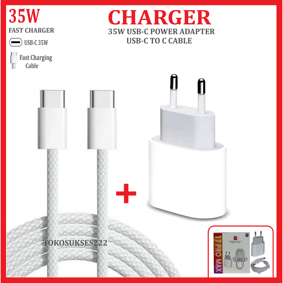 เครื่องชาร์จสําหรับไฟ 17 PRO MAX 99% 35W USB-C Power Adapter + สาย USB-C เป็นสาย USB-C 1 เมตร