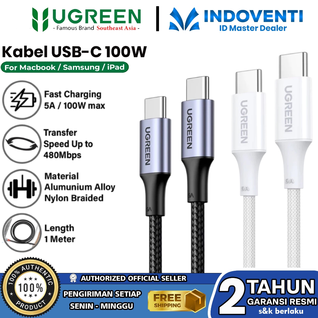 UGREEN สาย PD Type C ถึง Type C สําหรับ iPhone 15 16 17 Android Nylon Braided Fast Charging Max 5A 1