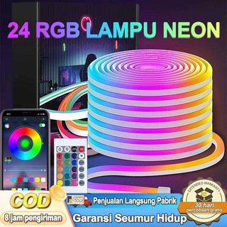 Garansi Seumur Hidup PAKET LED NEON FLEX RGB 1- 30M RUNNING DC 5V/24V SENSOR SUARA APP Control + Adaptor + Remote Control LED Paket Lampu Neon Flex 5V/24V 1-5m 10 meter Led Running