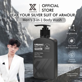 URBANX Men's 3-in-1 Body Wash Ag+ SILVER IONS Niacinamide Whitening DNA Salmon pH Skin Balanced BPOM
