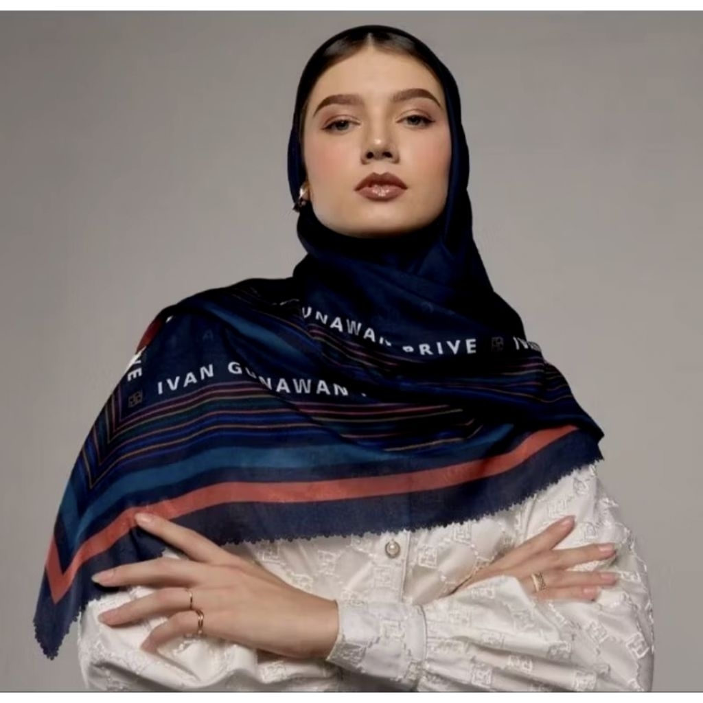IVAN GUNAWAN PRIVE - Simply Prive Blue Scarf Square Hijab ORIGINAL BY IVAN GUNAWAN
