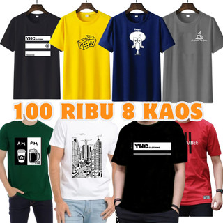 Kaos Motif Distro 100ribu dapat 8 Baju Dewasa Grosir langsung produksi sendiri kaos baru