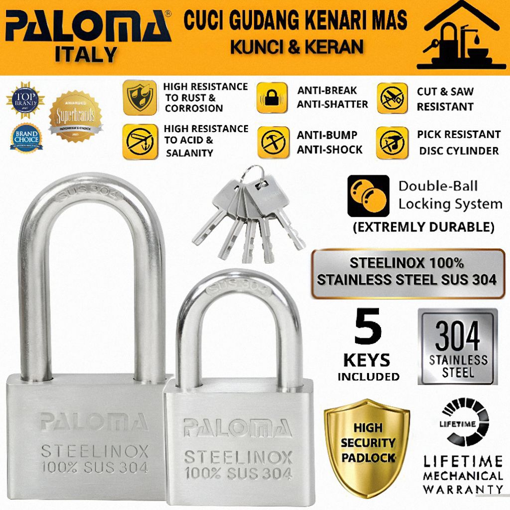 PALOMA Pedlock รั้วกุญแจ Locker ยาวคอสั้นประตูล็อค Shackle ยาวสั้นสแตนเลส SUS 304 PLP 6014 PLP 6015 