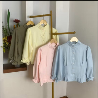 Atasan Wanita Blouse Dengan Kerah Rempel dan Lengan Balon | Baju Lengan Kasual | Pakaian wanita Modis