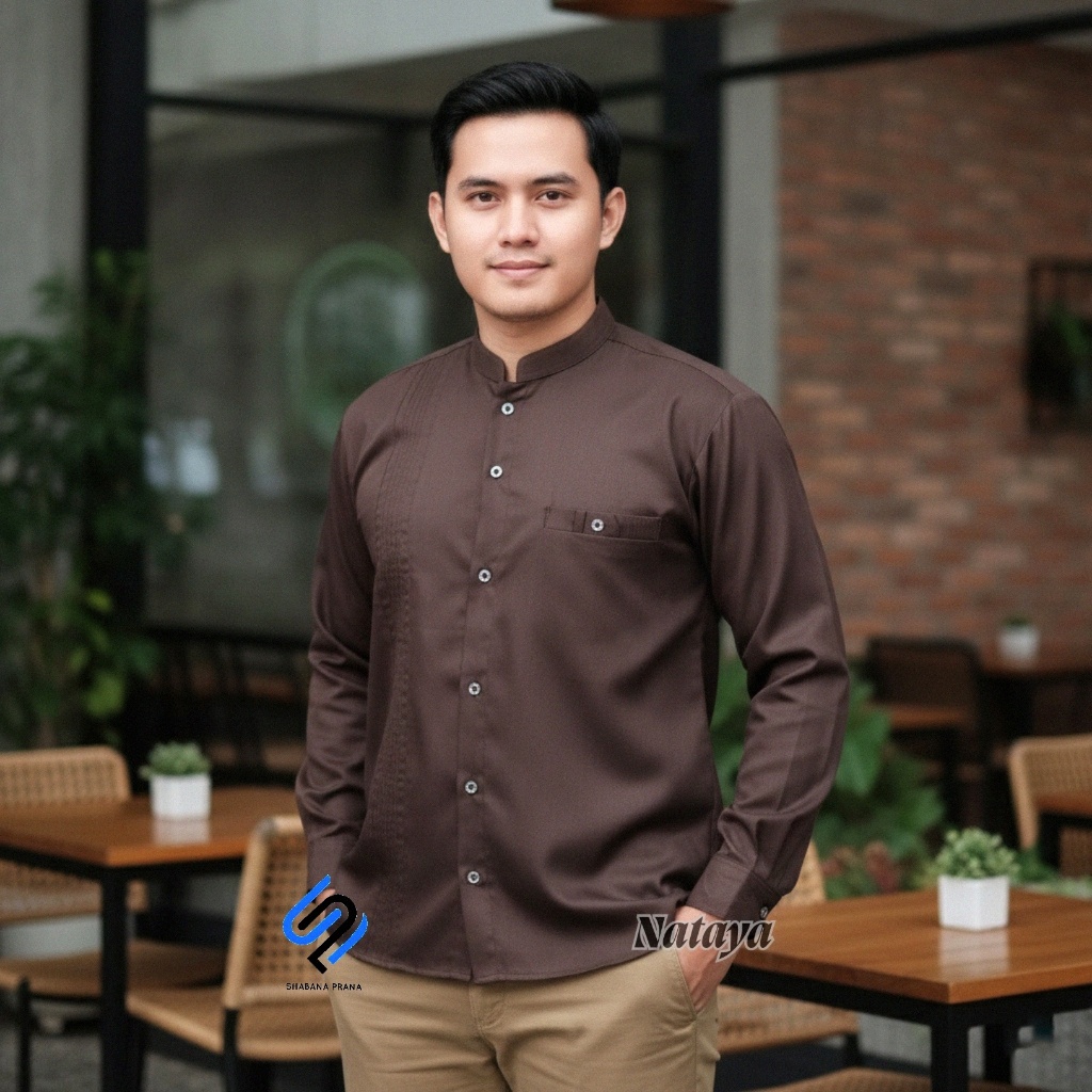 KATUN เสื้อเชิ้ตแขนยาวผู้ชาย Koko พร้อม Nafkan Motif สีน้ําตาล วัสดุผ้าฝ้าย Toyobo พรีเมี่ยม