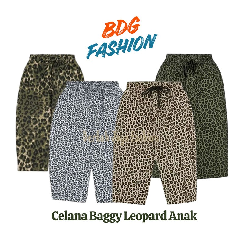 Skena Baggy Leopard Pants สําหรับเด็กชายและเด็กหญิง อายุ 2-12 ปี วัสดุสิ่งทอลายทแยง รูปแบบเสือดาว สบ