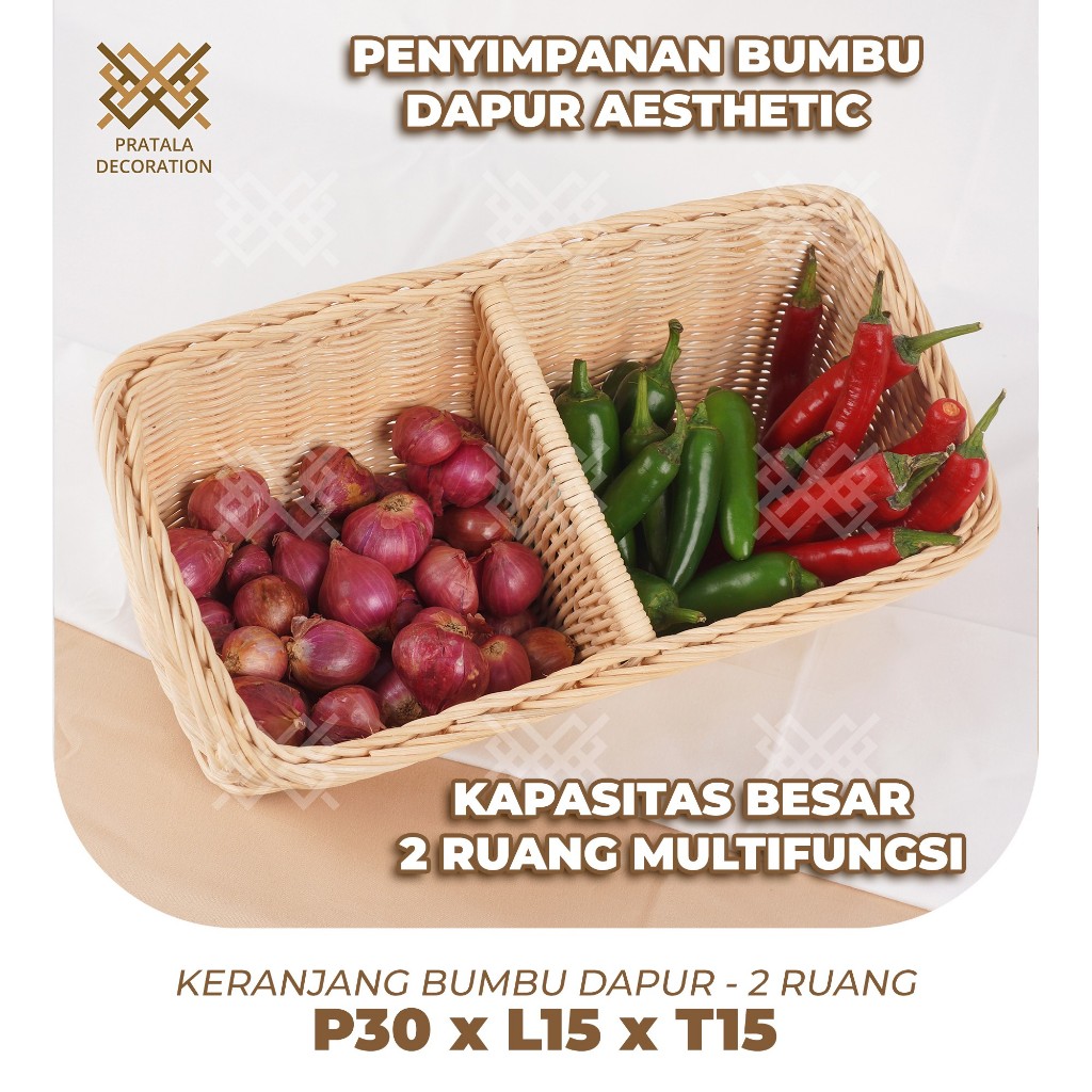 MERAH PRATALA 2-COMPANY AESTHETIC RATTAN KITCHEN SPICE BASKET สําหรับ ONIONS และ CHILI P30 X W15 X H