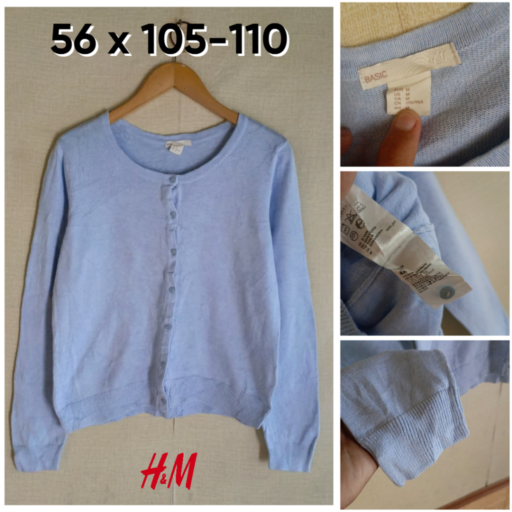 H&M Basic Sky Blue O คาร์ดิแกนคอ Size M Womens Knit Cardi OB757