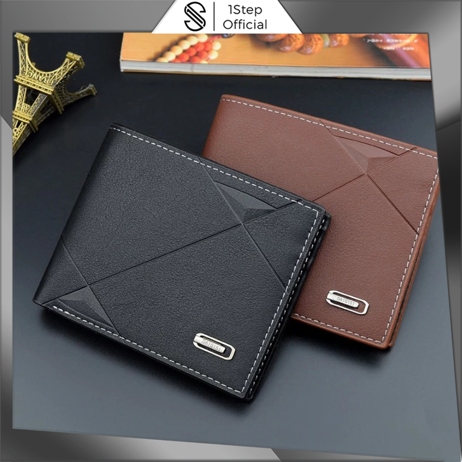 1STEP PREMIUM LEATHER MENS FOLDING WALLET SMALL SHORT THIN CARD SLOT COOL GUYS D046