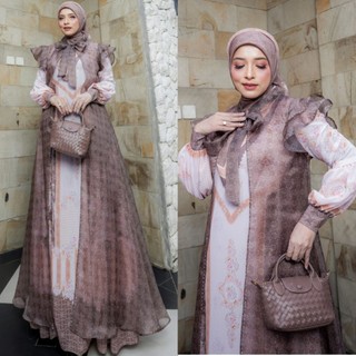 MALIQA SERIES BY HUMAIRA SYARI CERUTY PRINTING OUTER CARDI ORGANZA SET JILBAB SCARF VOAL HIJAB KHIMAR DRESS PESTA MEWAH JUMBO LEBARAN