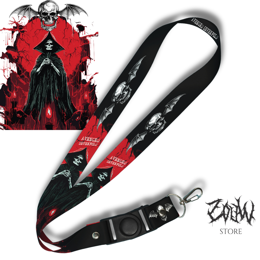 GANTUNGAN ZW LANYARD AVENGED SEVENTFOLD A7X สีดําพวงกุญแจผู้ถือบัตรกรณีโทรศัพท์มือถือพวงกุญแจปรับได้