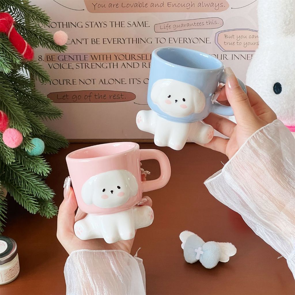 BOBBI - Cute Aesthetic Korean Ceramic Dog Cup - Aesthetic Korean Ceramic Dog Puppy Mug