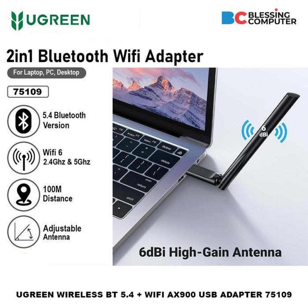 UGREEN WIRELESS BT 5.4 + อะแดปเตอร์ USB WIFI AX900 75109