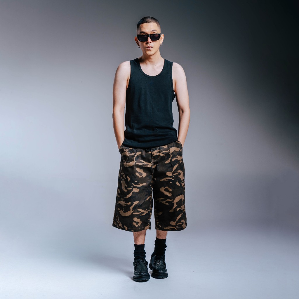 Pluviphile - กางเกง Jorts Camo Camouflage กางเกงขาสั้นลําลองสําหรับทุกเพศ