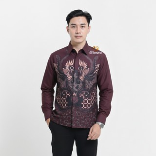 Kemeja Batik Pria Baju Lengan Panjang Slimfit Lapis Furing Batik Christo 1243 Bahan Katun Premium Elegan Motif Formal Warna Maroon Original Kantor Kondangan Trend 2026 Asli Solo