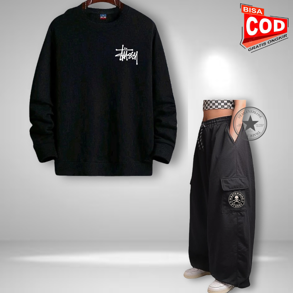 หนึ่งชุด คอกลม ชุดและถุงกางเกงคาร์โก้ โกมหรง บอลลูนกางเกง สตุ๊ด ชุด คอกลม ชุด ผู้ชาย1ชุดเย็นผู้ใหญ่ส